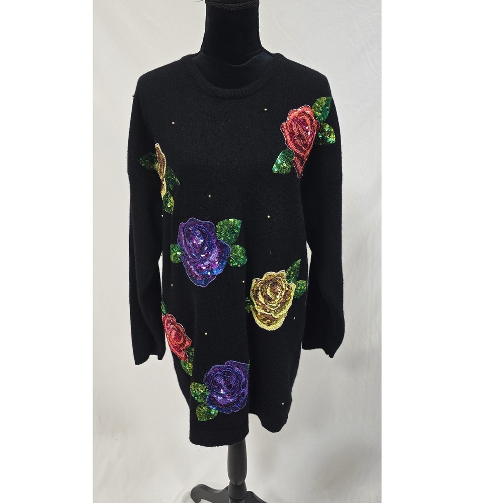 Vtg Marisa Christina for Audrey Goney women 1X sweater sequence lamb angora wool